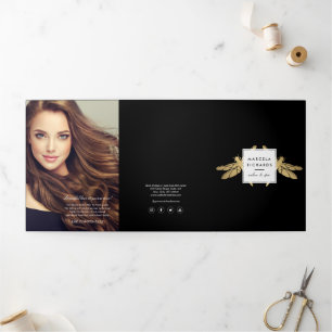 Cartão Com Dobra Tripla Brochura Dourada Dragonfly Duo Black Elegante Faux