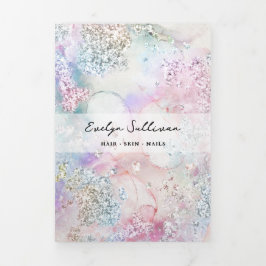 Cartão Com Dobra Tripla Brochura faux iridescente de triplicação de aquare