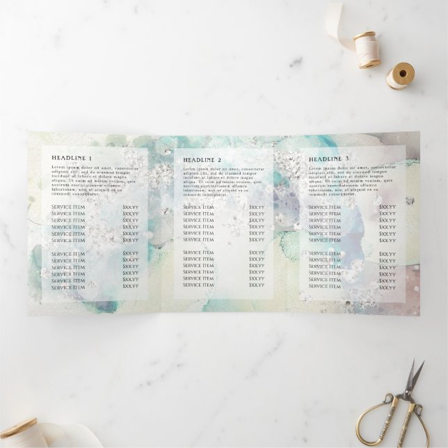 Cartão Com Dobra Tripla Brochura triplicada de cintilação prateada com aqu (Dentro)