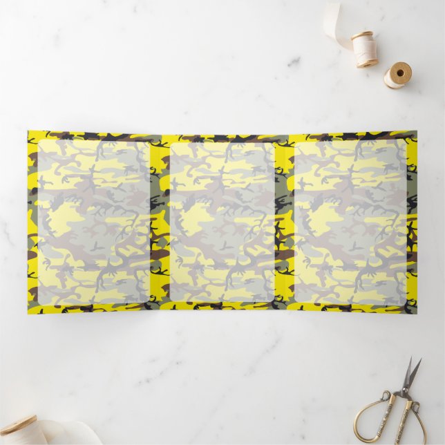 Cartão Com Dobra Tripla Camuflagem Amarela e Marrom, Militar, Exército (Dentro)