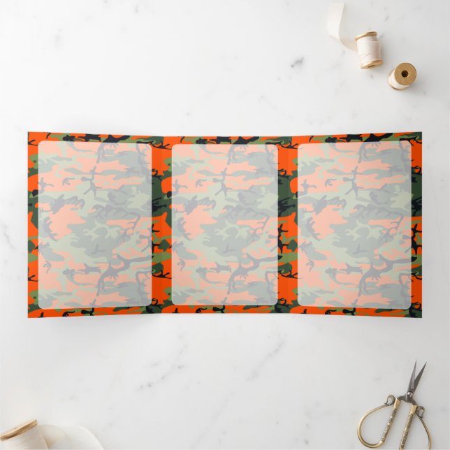 Cartão Com Dobra Tripla Camuflagem Laranja e Verde, Militar, Exército (Dentro)