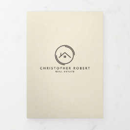 Cartão Com Dobra Tripla Cartão de dobra do imóvel branco minimalista