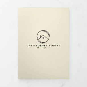 Cartão Com Dobra Tripla Cartão de dobra do imóvel branco minimalista