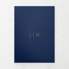 Cartão Com Dobra Tripla Casamento formal minimalista azul marinho dourado