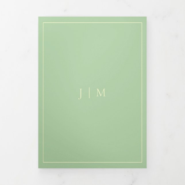 Cartão Com Dobra Tripla Casamento Moderno Formal Quadro Simples Pistache (Cobrir)