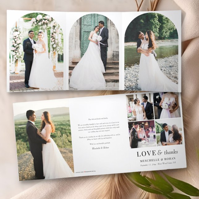 Cartão Com Dobra Tripla Casamento Obrigado Arch - Foto Formatada (Wedding photo thank you tri-fold card with arched pictures by Darling & May)