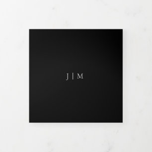 Cartão Com Dobra Tripla Casamento Simples Negro Formal Moderno