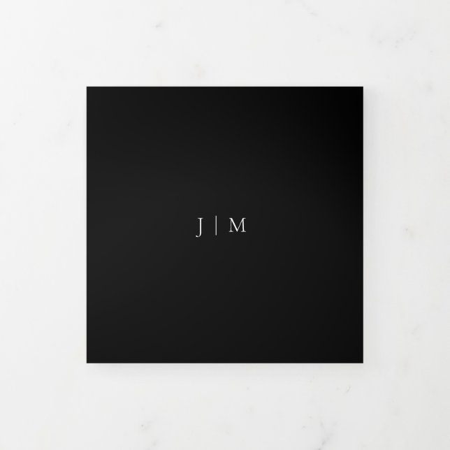 Cartão Com Dobra Tripla Casamento Simples Negro Formal Moderno (Cobrir)