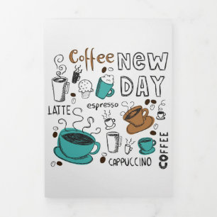 Cartão Com Dobra Tripla Cobrança De Café Com Sobremesa Para Novo Dia