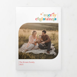 Cartão Com Dobra Tripla Colagem de Fotos de Família de Natal Minimalista C