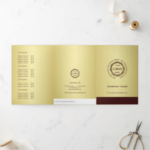 Cartão Com Dobra Tripla Design dourado vermelho-escuro, lista de preços co