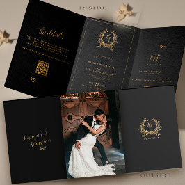 Cartão Com Dobra Tripla Detalhes de RSVP do Código QR de Foto Ouro Preto C
