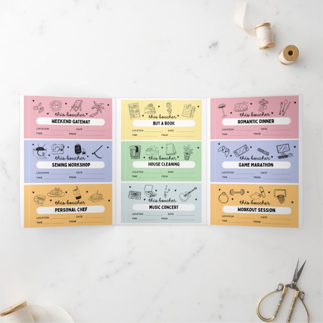 Cartão Com Dobra Tripla DIY Custom Activity Coupons Trifold Card (Dentro)