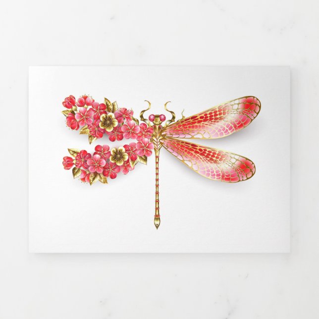 Cartão Com Dobra Tripla Dragonfly com joalheria sakura (Cobrir)