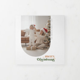 Cartão Com Dobra Tripla Elegant Retro Christmas Design Family Arch Photo