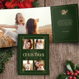 Cartão Com Dobra Tripla Estilo Vintage Elegante Feliz Natal 4-Fotos