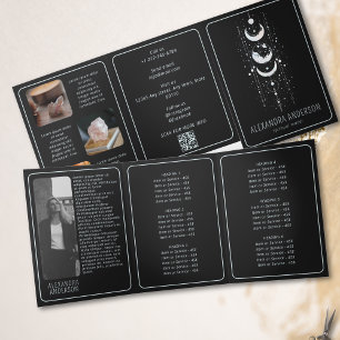 Cartão Com Dobra Tripla Fases da Lua Celestiais Código QR Espiritual Místi