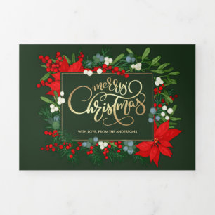 Cartão Com Dobra Tripla Feliz Natal Greenery Foto Floral Multi