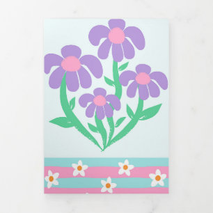 Cartão Com Dobra Tripla Flores Vibrantes em Flor Design