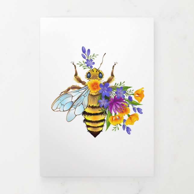 Cartão Com Dobra Tripla Flower bee with wild plants (Cobrir)