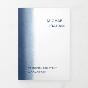 Cartão Com Dobra Tripla Folheto Azul de Marinho de Aquarela Moderna