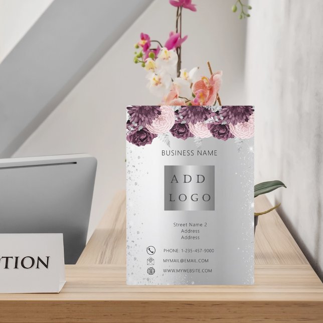 Cartão Com Dobra Tripla Folheto comercial do Silver Burgundy (Criador carregado)