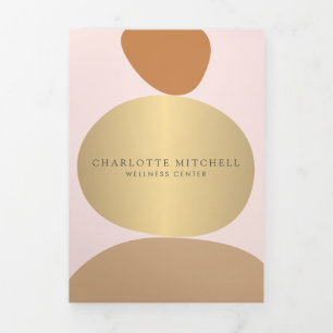 Cartão Com Dobra Tripla Folheto de Bem-Estar Rosa-Rosa com Pedras Abstrato