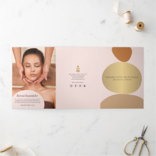 Cartão Com Dobra Tripla Folheto de Bem-Estar Rosa-Rosa com Pedras Abstrato