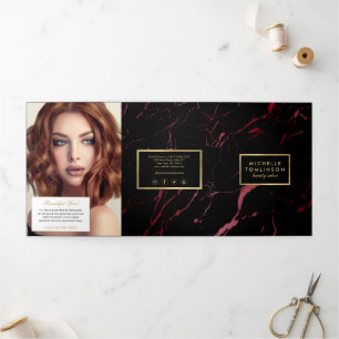 Cartão Com Dobra Tripla Folheto de produtos ou salões de mármore preto e