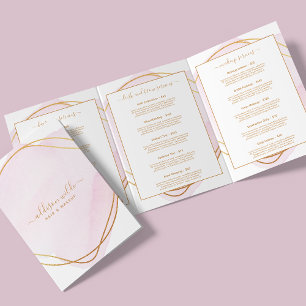 Cartão Com Dobra Tripla Folheto de Salão de Beleza Dourado Aquarela Rosa S