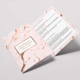 Cartão Com Dobra Tripla Folheto de Salão de Mármore, rosa e Rosa Dourado