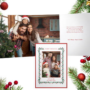 Cartão Com Dobra Tripla Foto Botânica Festiva de Natal Vermelho/Verde