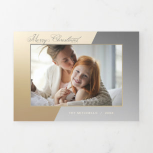 Cartão Com Dobra Tripla Foto De Caligrafia Dourada/Prateada Com Dois Tons