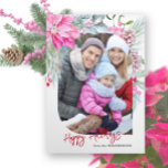 Cartão Com Dobra Tripla Foto de Poinsettias Coloridas Festivas<br><div class="desc">Molas de aquarelas brilhantes,  coloridas e festivas de poinsetos cor-de-rosa e vermelha,  bagas ocas de inverno,  mirtilos e pinheiros,  campos de texto editáveis e modelo fotográfico único. Dentro apresenta modelos de fotografia adicionais e campo de mensagem editável.</div>