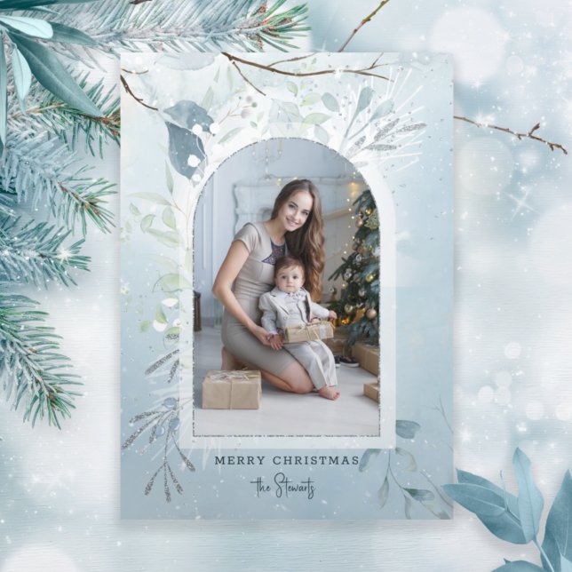 Cartão Com Dobra Tripla Foto do Arco Botânico de Inverno Azul Moderno (Criador carregado)