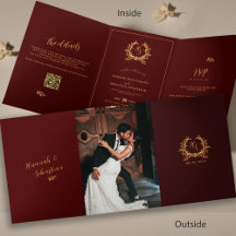 Foto do Monograma Dourado Burgundy QR | Casamento 