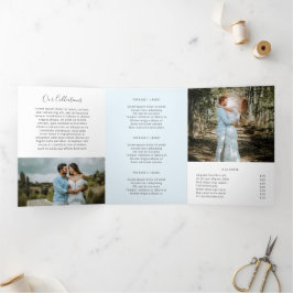 Cartão Com Dobra Tripla Fotografia Folheto Azul de Pastel Elegante