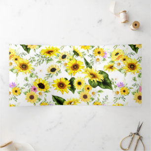 Cartão Com Dobra Tripla Girassol em Aquarela 7