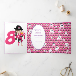 Cartão Com Dobra Tripla Glitter Pirate Girl 8th Birday