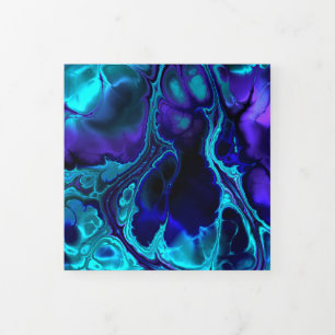 Cartão Com Dobra Tripla Groovy Boho Vibrant Blue Monocromo Marble Fractal