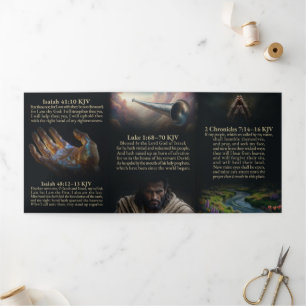 Cartão Com Dobra Tripla Hearken e procure a placa trifold KJV de Deus LORD