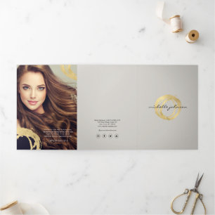 Cartão Com Dobra Tripla Logotipo Circular Pintado em Faux Dourado de Luxo 