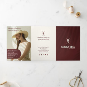 Cartão Com Dobra Tripla Logotipo Elegância Terrosa Beleza, Spa Brochura Ca