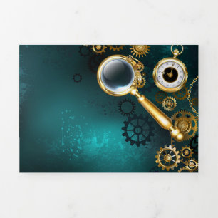 Cartão Com Dobra Tripla Lupa no estilo Steampunk