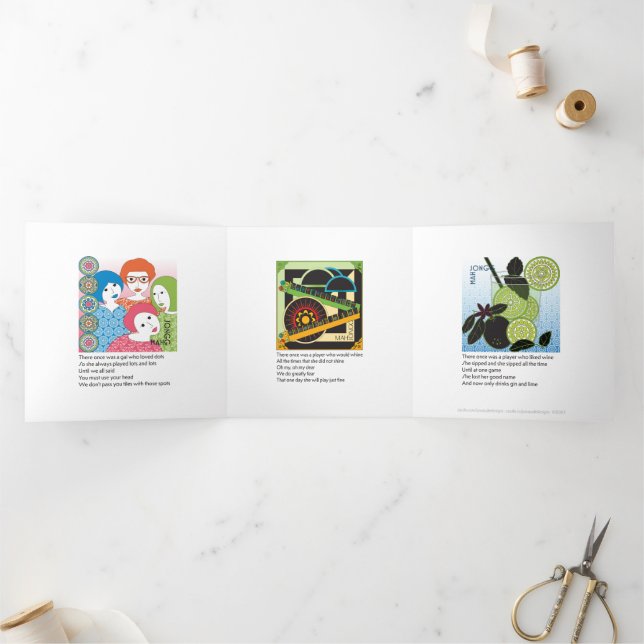 Cartão Com Dobra Tripla Mah Jongg Limericks 2 - Placa de triplo (Dentro)