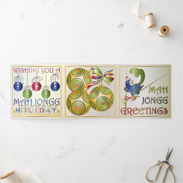 Cartão Com Dobra Tripla Mah Jongg Saudações (Fora)