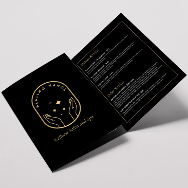 Cartão Com Dobra Tripla Massagem nas mãos modernas da cura, Brochura sobre (Criador carregado)