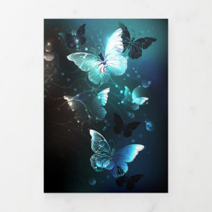 Cartão Com Dobra Tripla Mint Night Butterflies