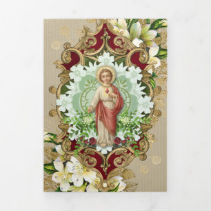 Cartão Com Dobra Tripla Oferta de Missa Religiosa Sagrado Coração de Jesus