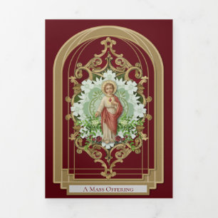 Cartão Com Dobra Tripla Oferta de Missa Religiosa Sagrado Coração Jesus Tr